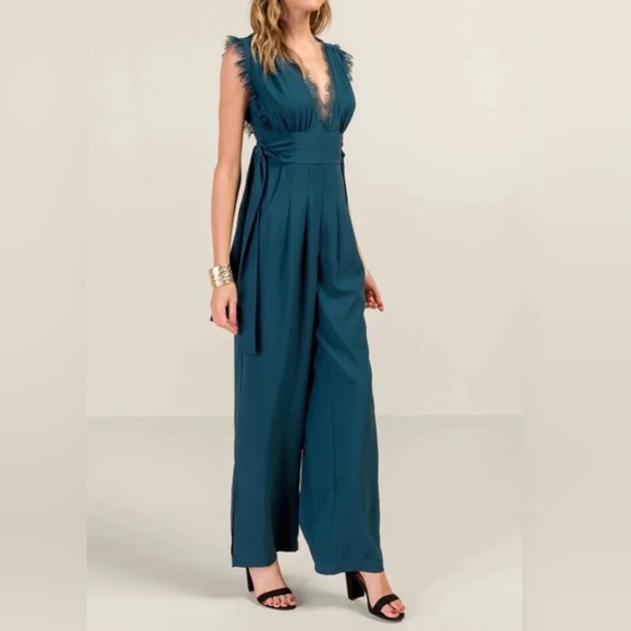 Teal lace pant romper - Picture 1 of 8